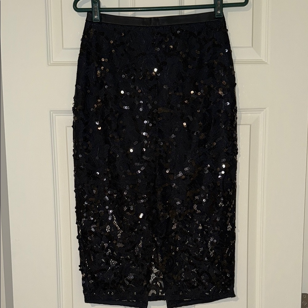 Express Black Sequin Pencil Midi Skirt
